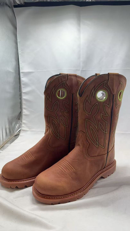 Justin Bowline 9.5" Cowboy Boots for Men - Square Toe Full-Grain Leather Western Boots for Men with Oil- and Slip-Resistant Rubber Outsole