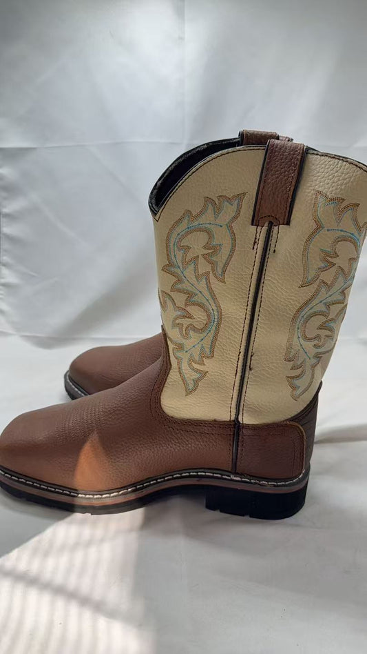 Golden Retriever 9'' Cowboy Work Boot for Men, Wide Square Toe Work Boots, Pull on Comfortable Soft Boots